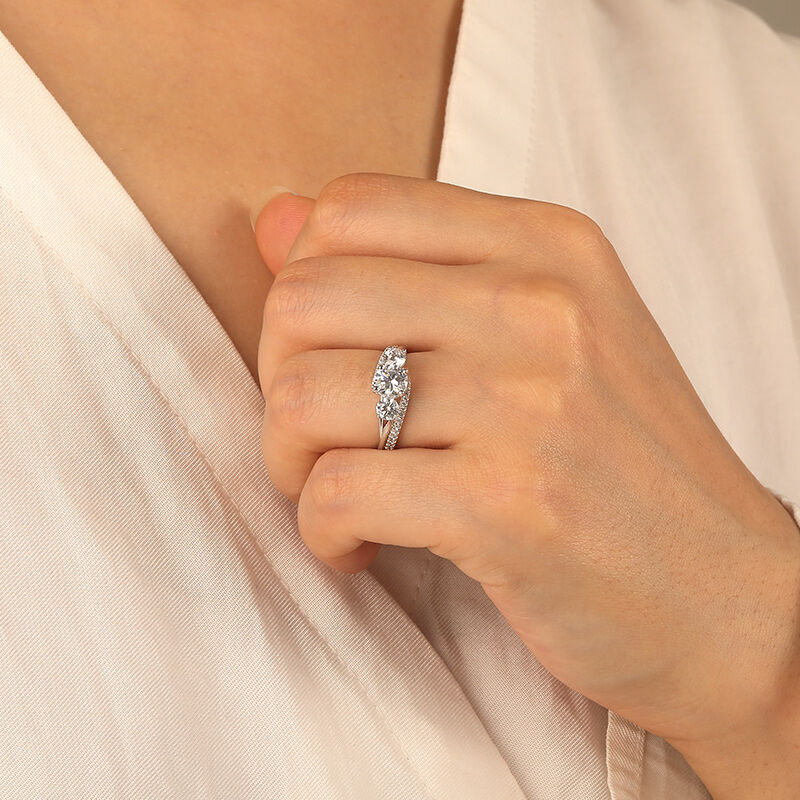 "With Love Stand By" Round Cut Three Stone Engagement Ring