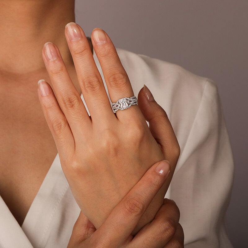 "Pure Love" Asscher Cut Three Stone Engagement Ring