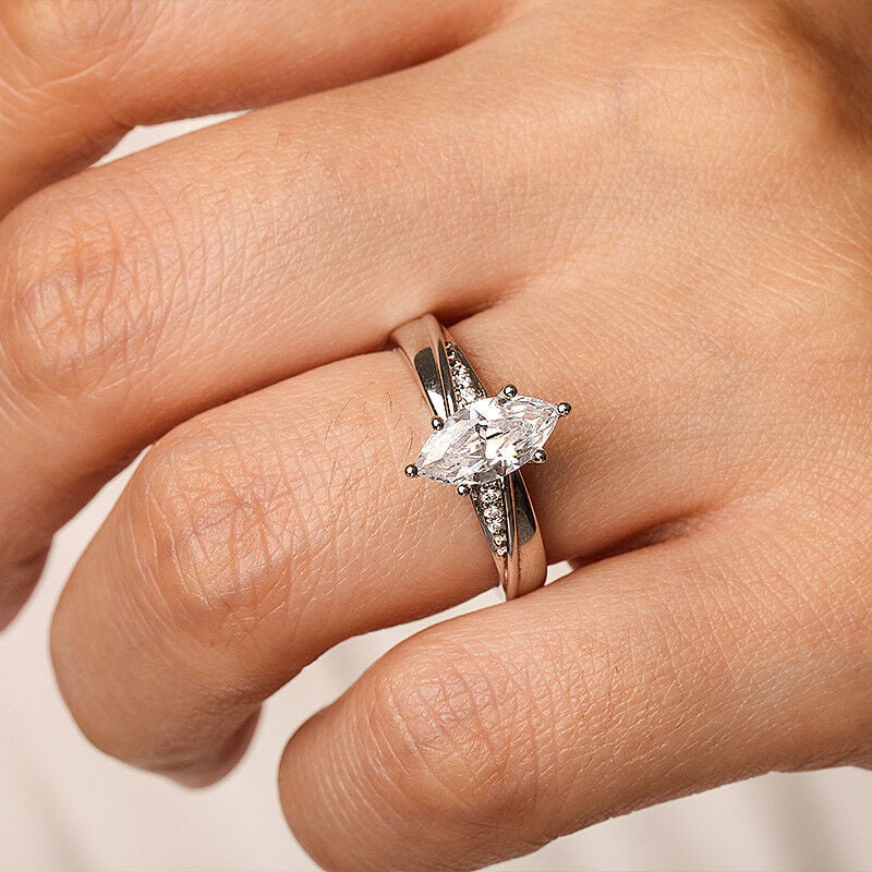 "My Forever Love" Marquise Cut Side Stone Engagement Ring
