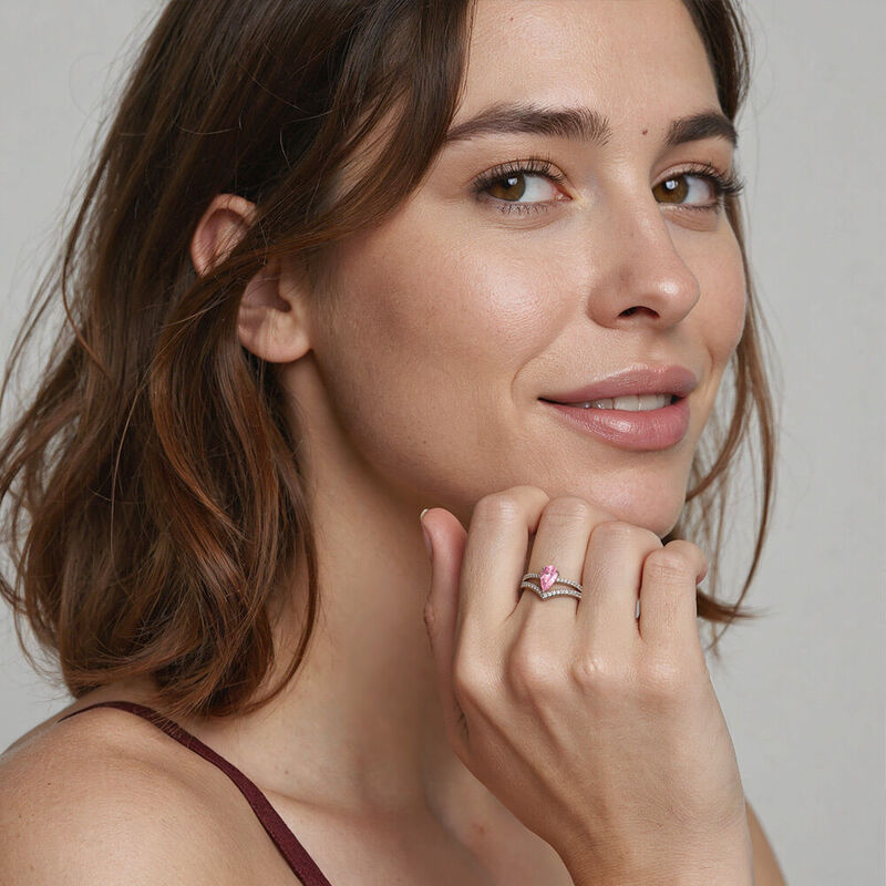 "The Center Of My World" Pear Cut Side Stone Engagement Ring