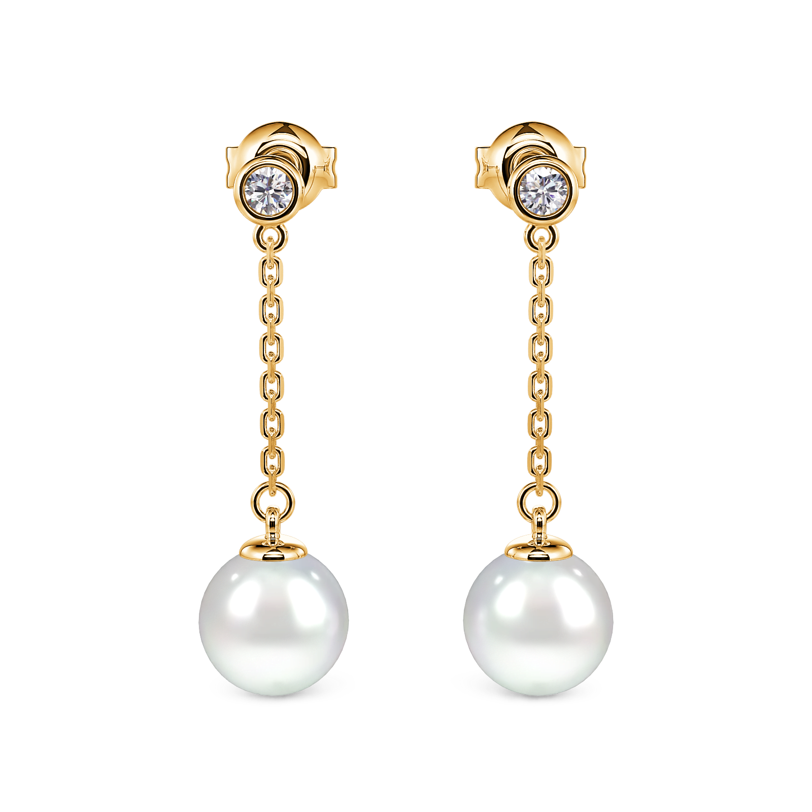 Gold Bezel and Pearl Drop Earrings