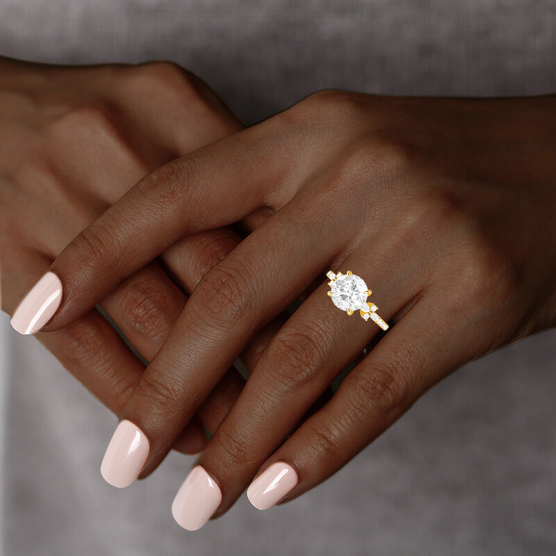 "You Are My Always" Round Cut Side Stone Engagement Ring