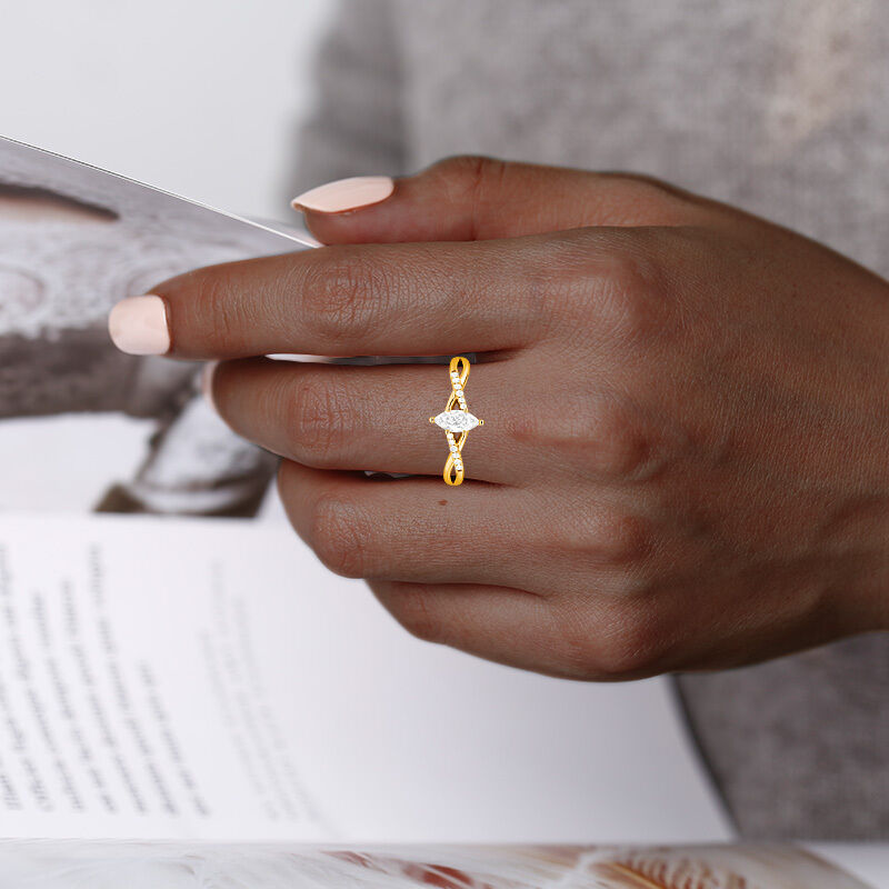 "Twinkling Love" 0.3ct Marquise Cut Side Stone Engagement Ring