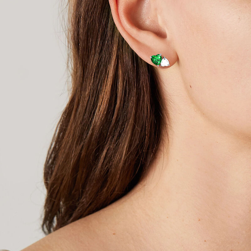 "Better Half" Heart Cut Toi Et Moi Stud Earrings