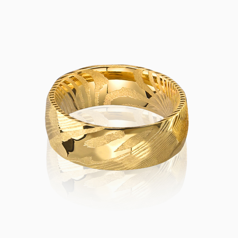"Solar Embrace" 8mm Damascus Steel Men's Wedding Ring