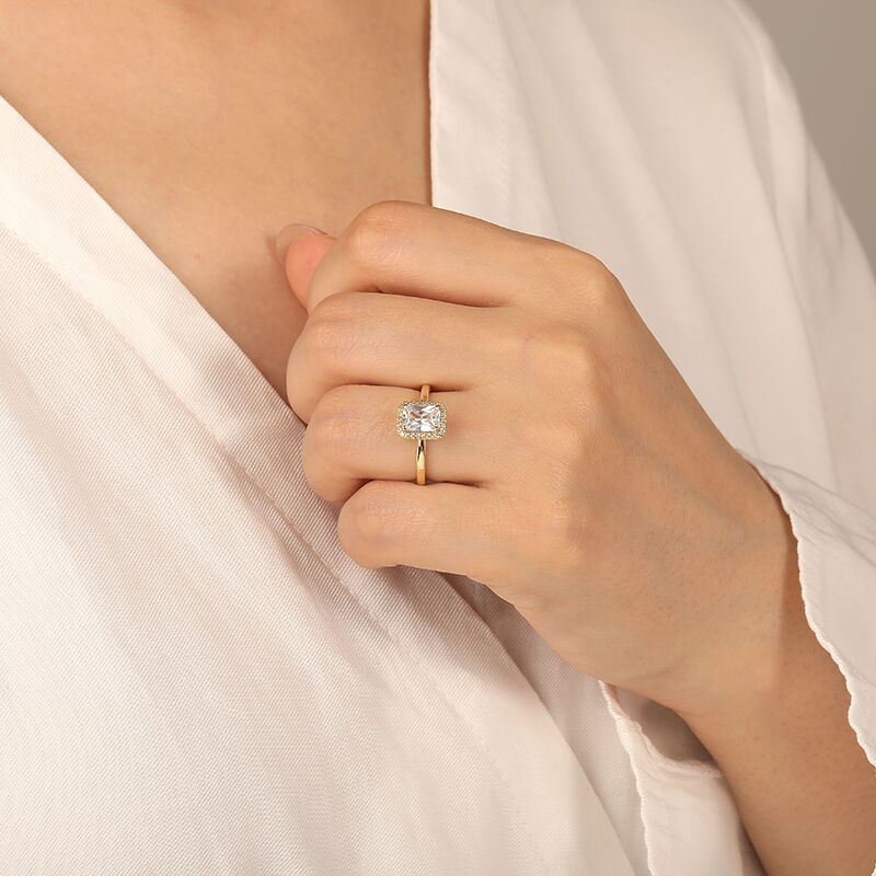 "For You, Always" Radiant Cut Halo Engagement Ring