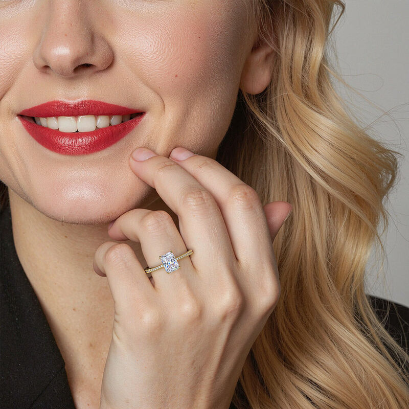 "Swear On Love" 2ct Radiant Cut Side Stone Engagement Ring