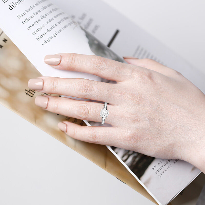 "Stairway to Forever" Round Cut Side Stone Engagement Ring