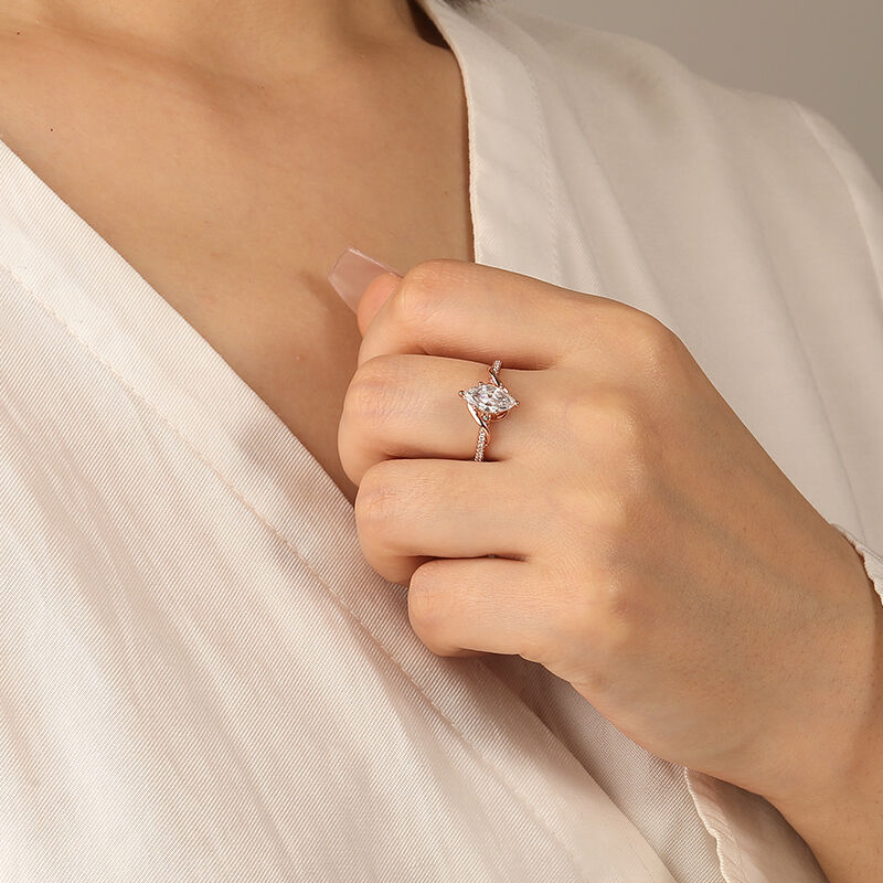 "To My Love" 1ct Marquise Cut Side Stone Engagement Ring