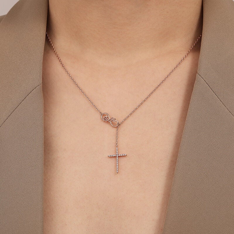 "Believe In Love" Round Cut Cross Necklace