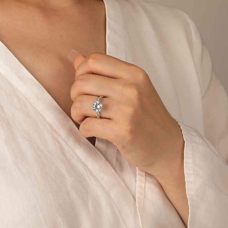 "Be Full Of Tenderness" 3ct Round Cut Side Stone Engagement Ring