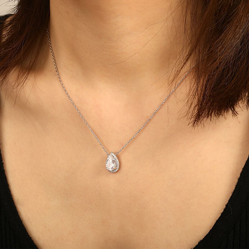 "Tear of Stardust" Pear Cut Halo Necklace