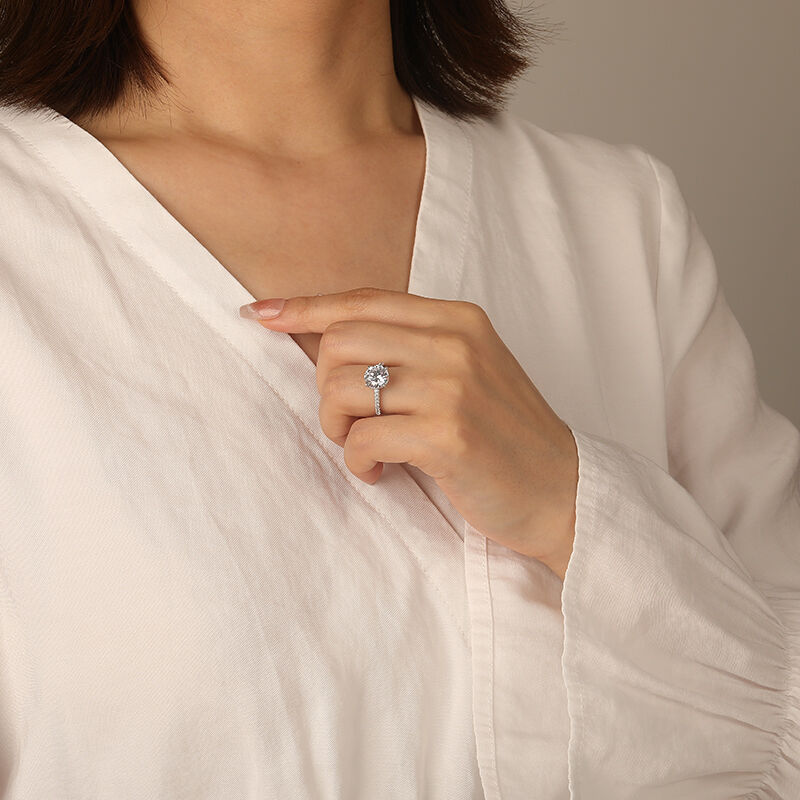 "Love is Light" 3ct Round Cut Side Stone Engagement Ring