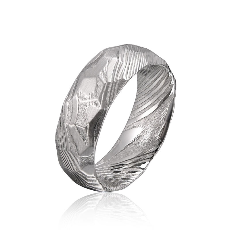 "Etched Eternity" 8mm Damascus Steel Men's Wedding Ring