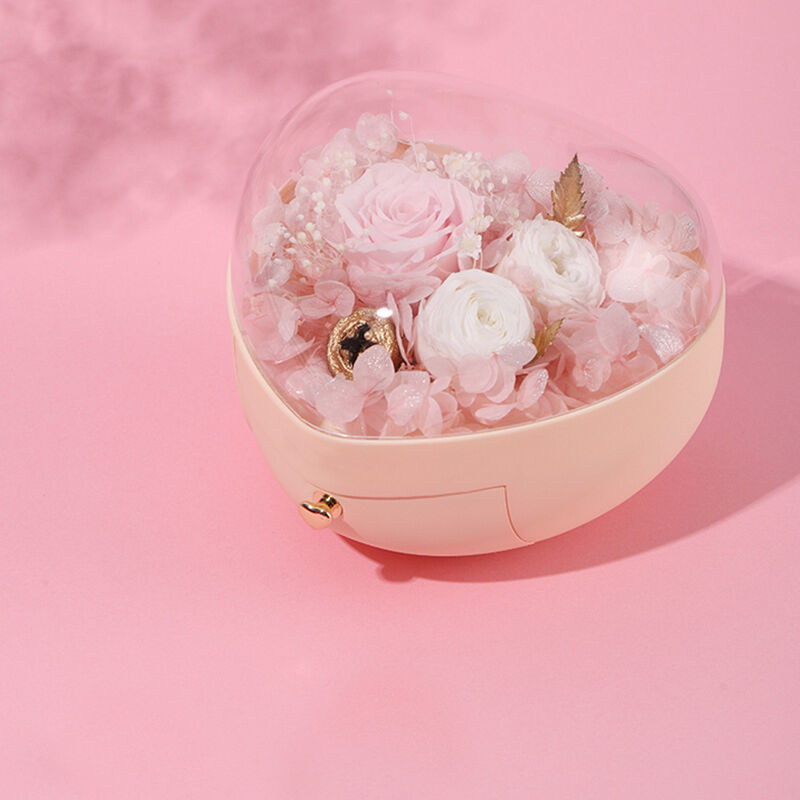 "Preserved Forever Rose" Heart-Shaped Jewelry Box Pink