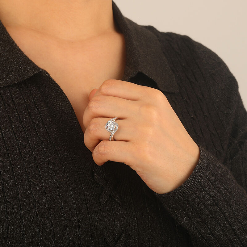 "Hold Your Hand" Round Cut Side Stone Engagement Ring