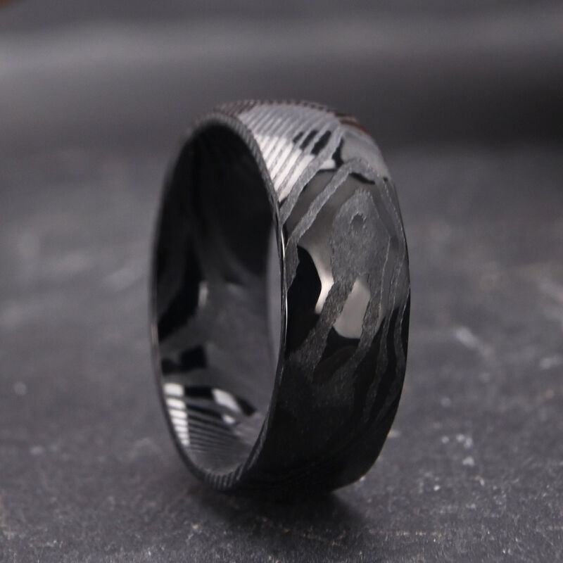 "Midnight Sonata" 8mm Damascus Steel Men's Wedding Ring