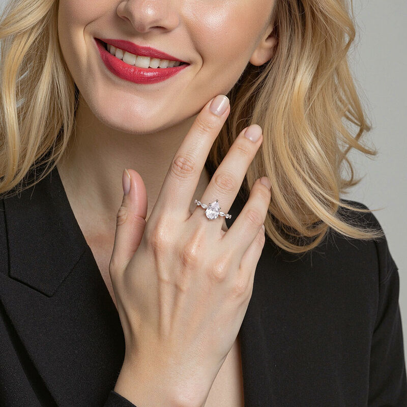 "Holy Promise" 2ct Pear Cut Side Stone Engagement Ring