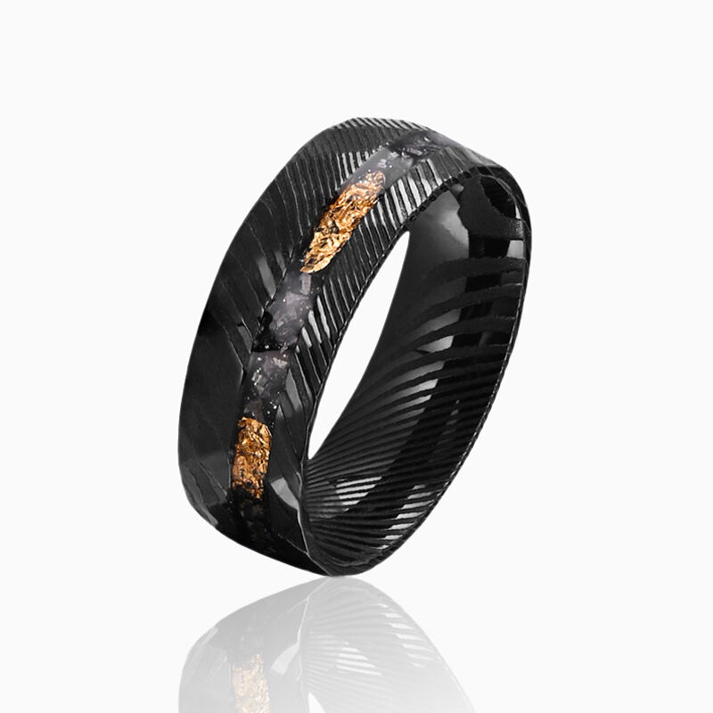 "Murmure astral" 8mm Bague homme en acier Damas avec météorite