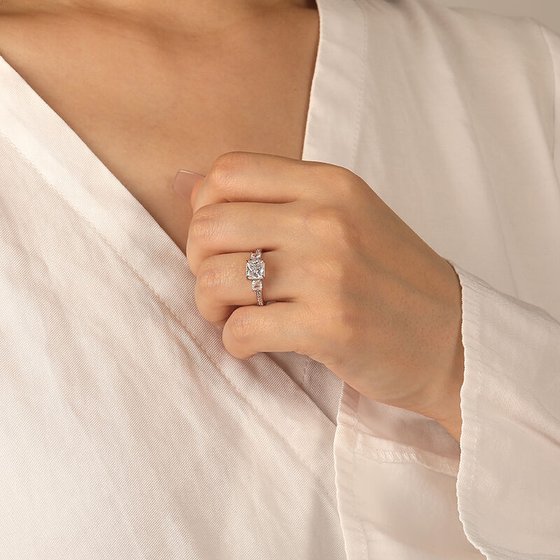 "You Are My Angel" 1.5ct Asscher Cut Three Stone Engagement Ring