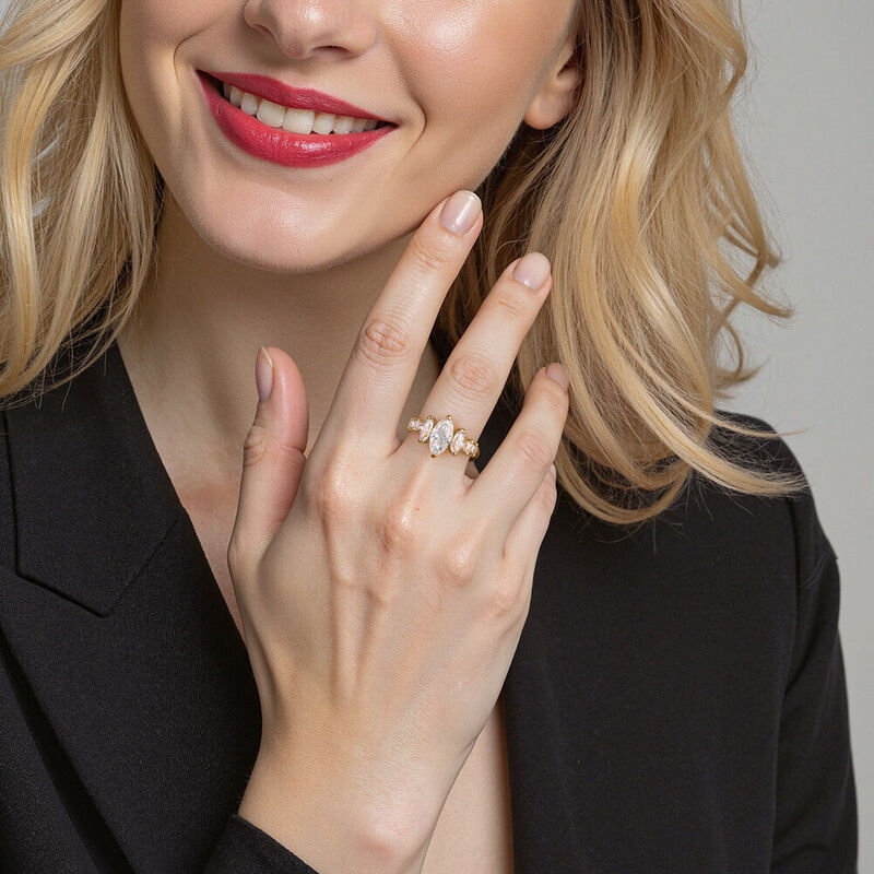 "Love Across Time" Marquise Cut Side Stone Engagement Ring