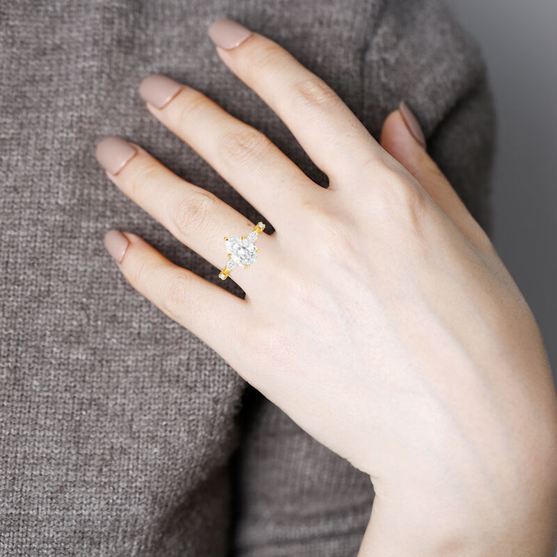 "Love Me Harder" 4ct Pear Cut Side Stone Engagement Ring