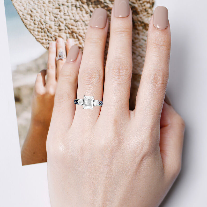 "Together Through All Time" Emerald Cut Three Stone Engagement Ring
