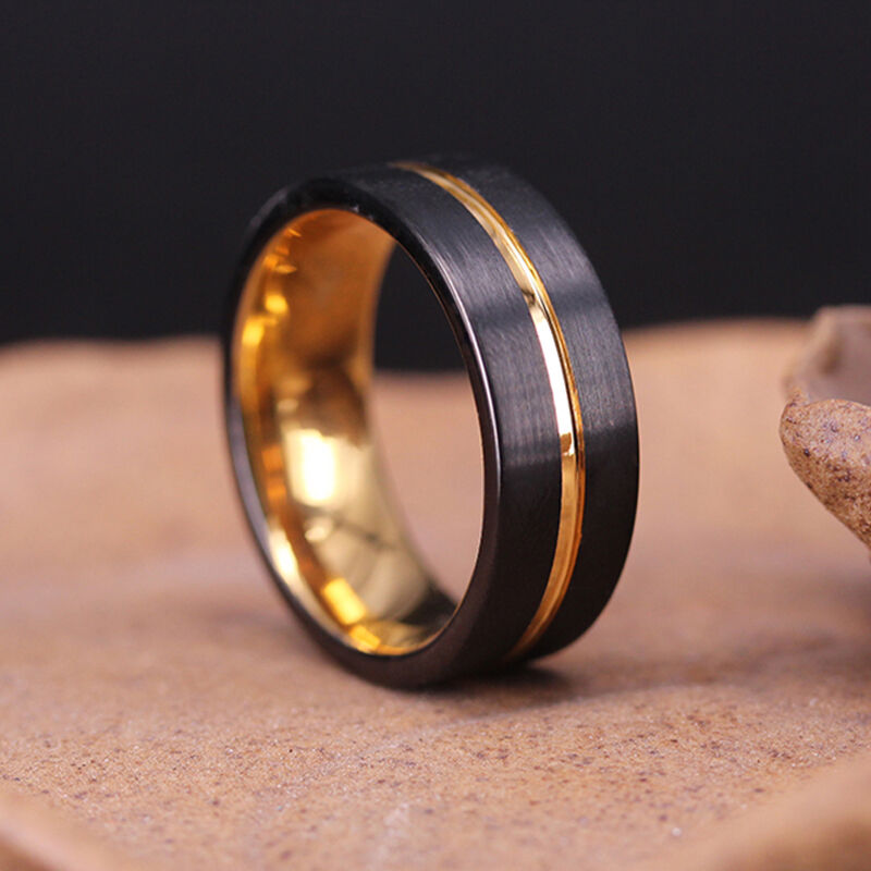 "Goldener Widerhall" 8mm Herren-Ehering aus Wolframkarbid
