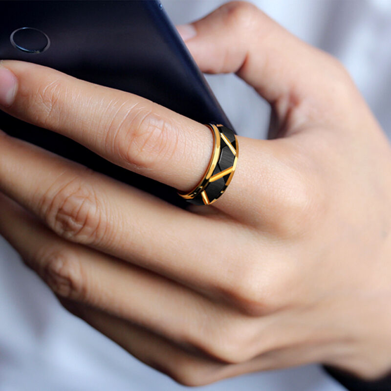 "Obsidian Crest" 8mm Tungsten Carbide Men's Wedding Ring