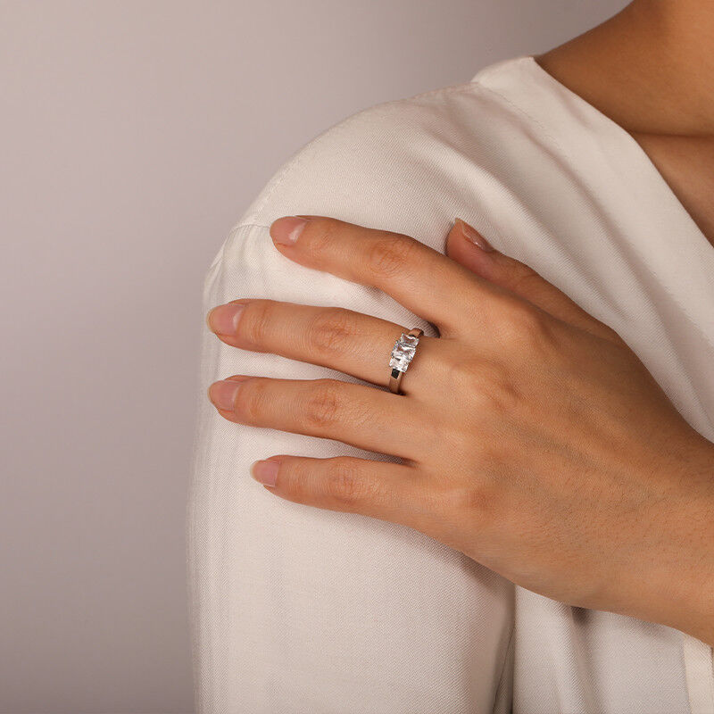 "Cherish" Radiant Cut Three Stone Engagement Ring