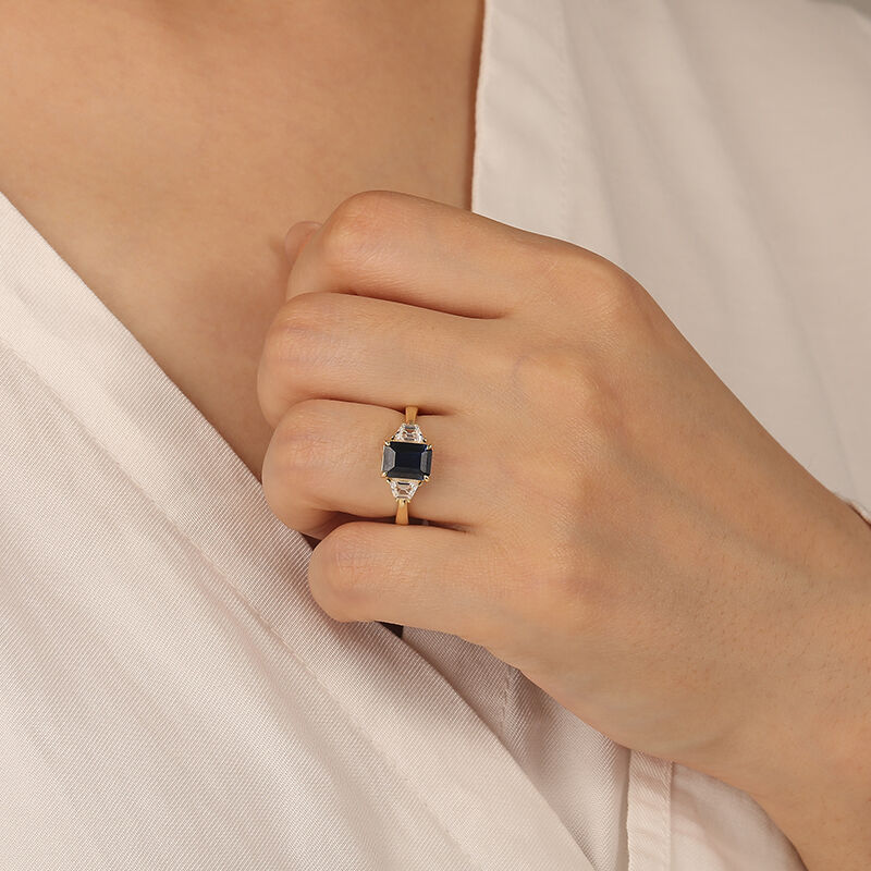 "This Is Where You Belong" Emerald Cut Three Stone Engagement Ring