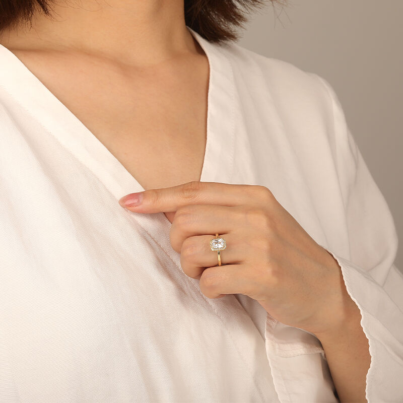 "For You, Always" Radiant Cut Halo Engagement Ring