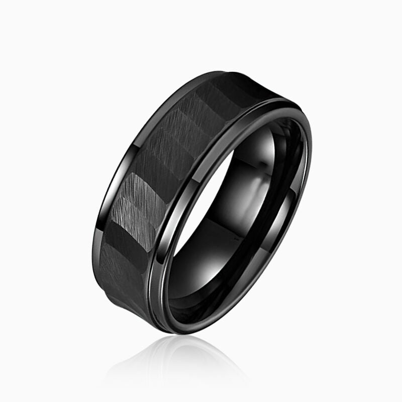 "Stairway Promise" 8mm Hammered Tungsten Carbide Men's Wedding Ring