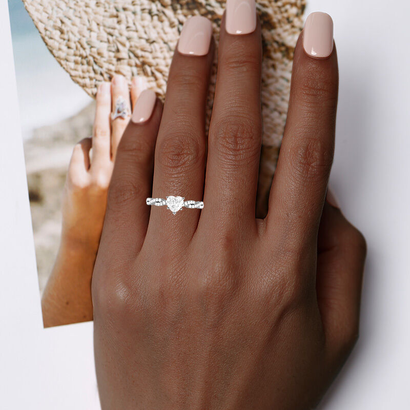 "The String Of My Heart" 0.8ct Heart Cut Side Stone Engagement Ring