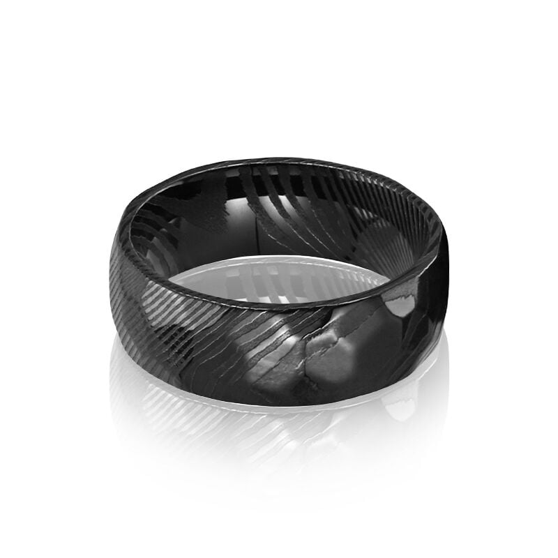 "Midnight Sonata" 8mm Damascus Steel Men's Wedding Ring