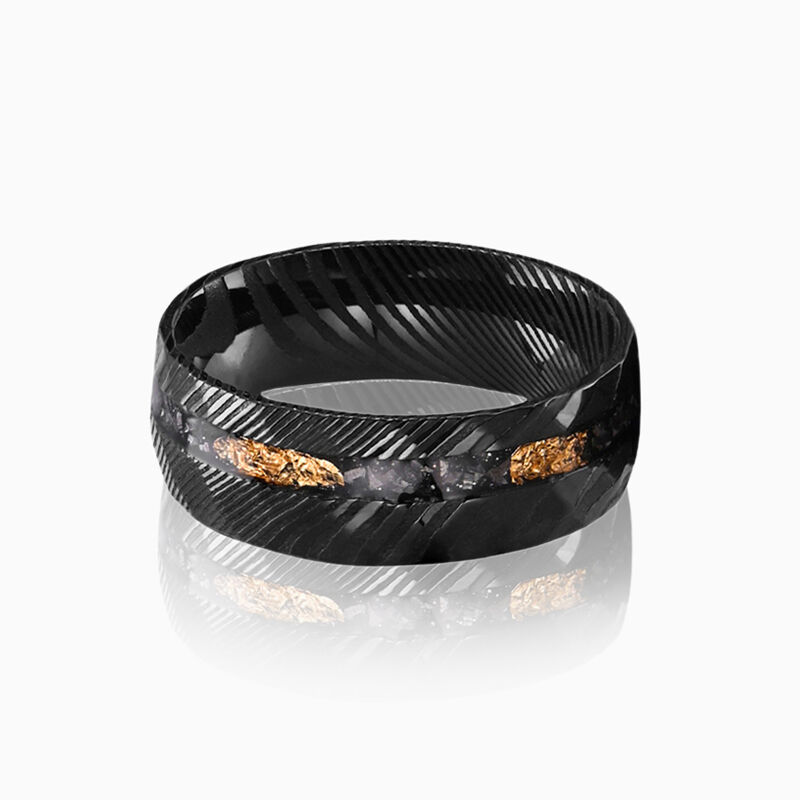 "Murmure astral" 8mm Bague homme en acier Damas avec météorite