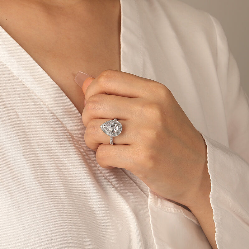 "You Are The World" 2ct Pear Cut Halo Engagement Ring