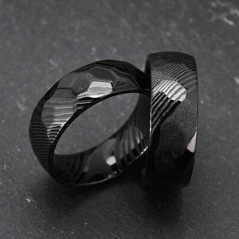 "Midnight Sonata" 8mm Damascus Steel Men's Wedding Ring