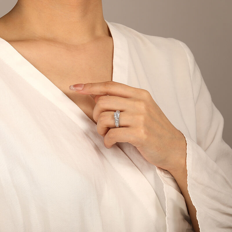 "Tune Of Love" Radiant Cut Side Stone Engagement Ring