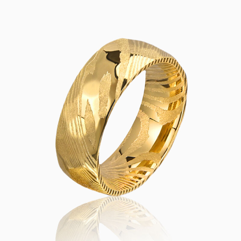 "Solar Embrace" 8mm Damascus Steel Men's Wedding Ring