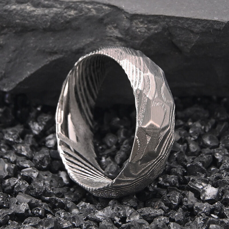 "Etched Eternity" 8mm Damascus Steel Men's Wedding Ring