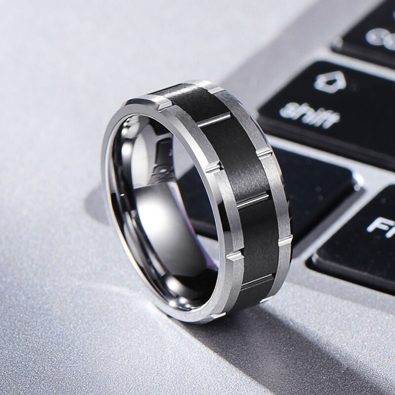 "Solstice Vow" 8mm Watch Straps Pattern Tungsten Carbide Men's Wedding Ring