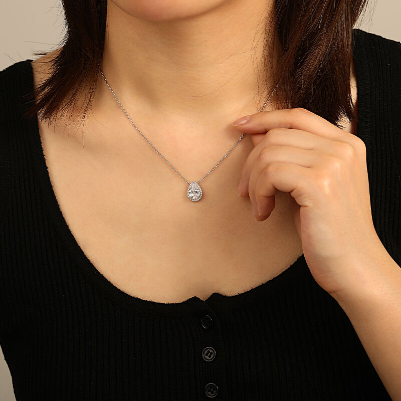 "Tear of Stardust" Pear Cut Halo Necklace