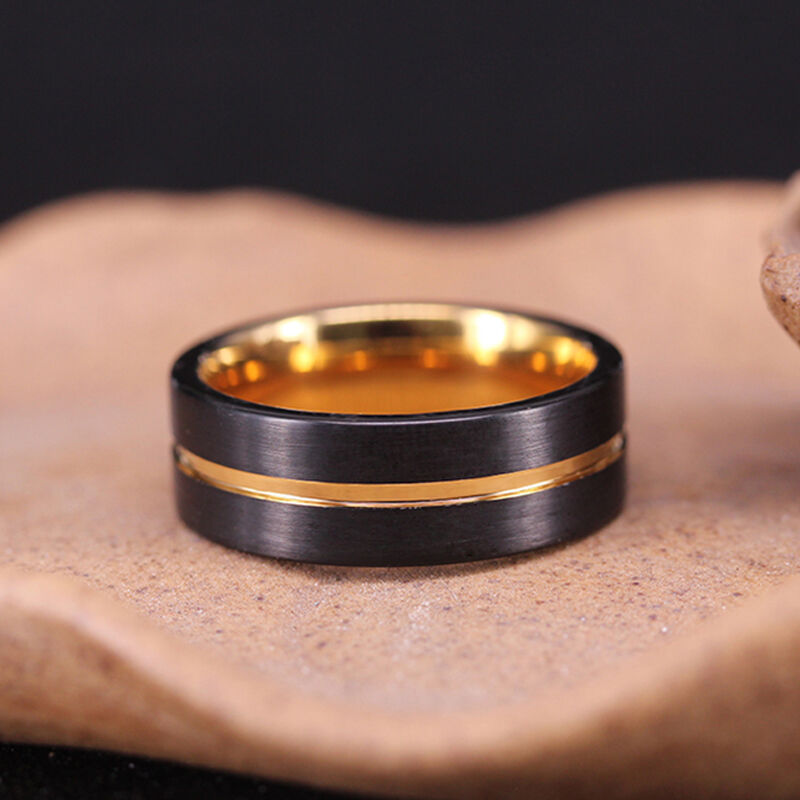 "Goldener Widerhall" 8mm Herren-Ehering aus Wolframkarbid