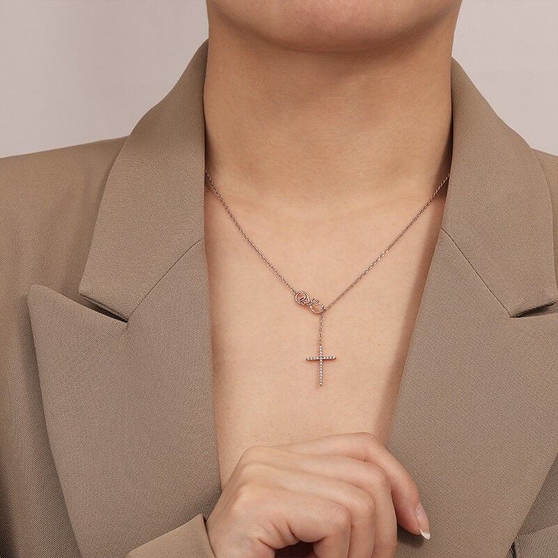"Believe In Love" Round Cut Cross Necklace