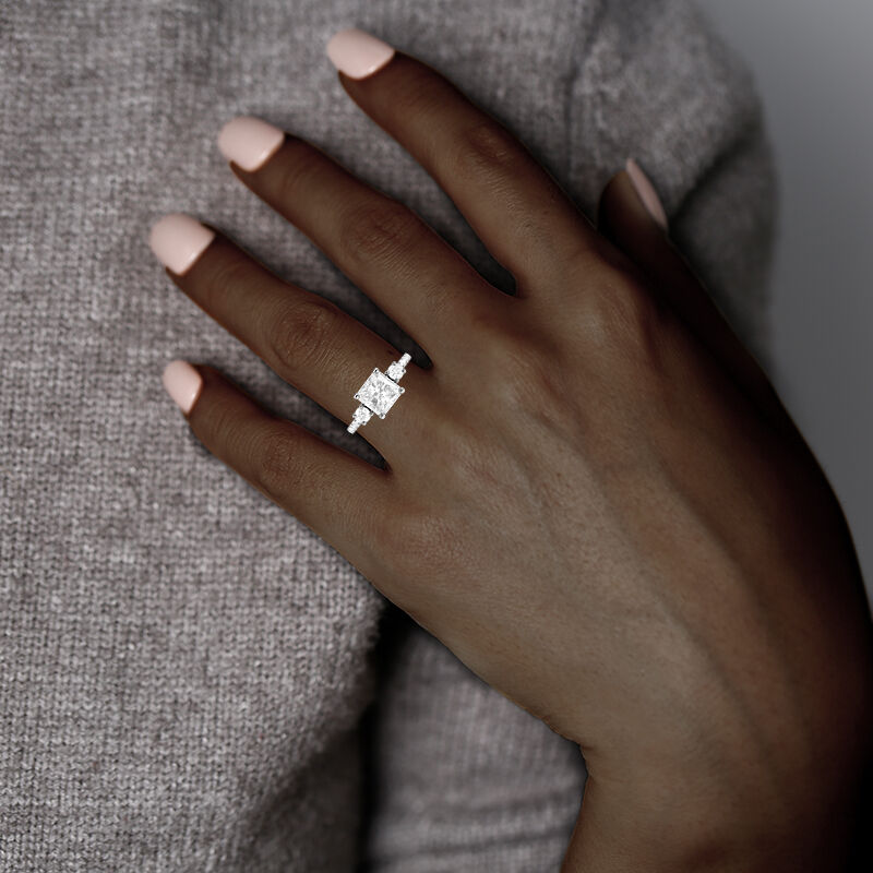 "Our Unwritten Chapter" Radiant Cut Three Stone Engagement Ring