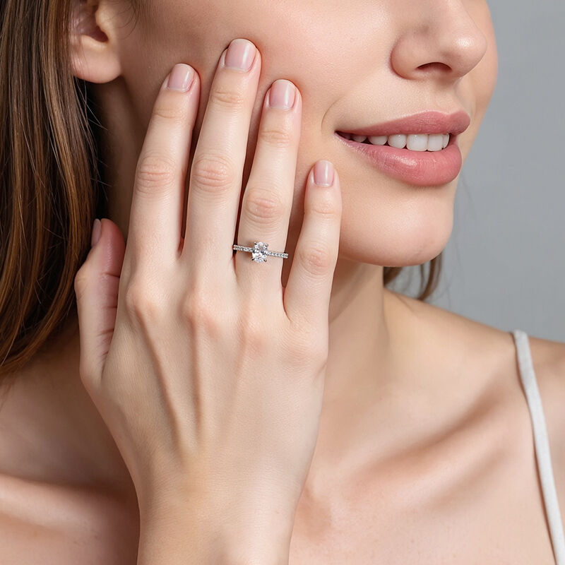 "Never Be Apart" 1ct Oval Cut Side Stone Engagement Ring