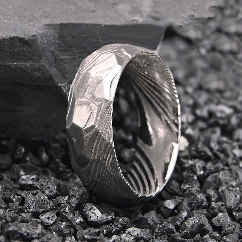 "Etched Eternity" 8mm Damascus Steel Men's Wedding Ring