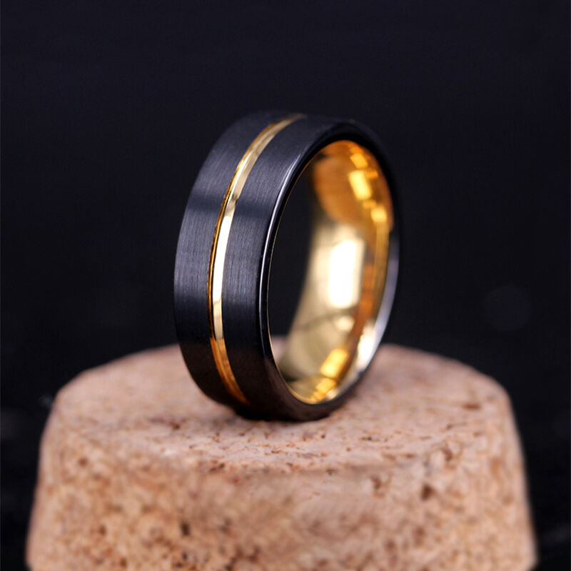 "Goldener Widerhall" 8mm Herren-Ehering aus Wolframkarbid