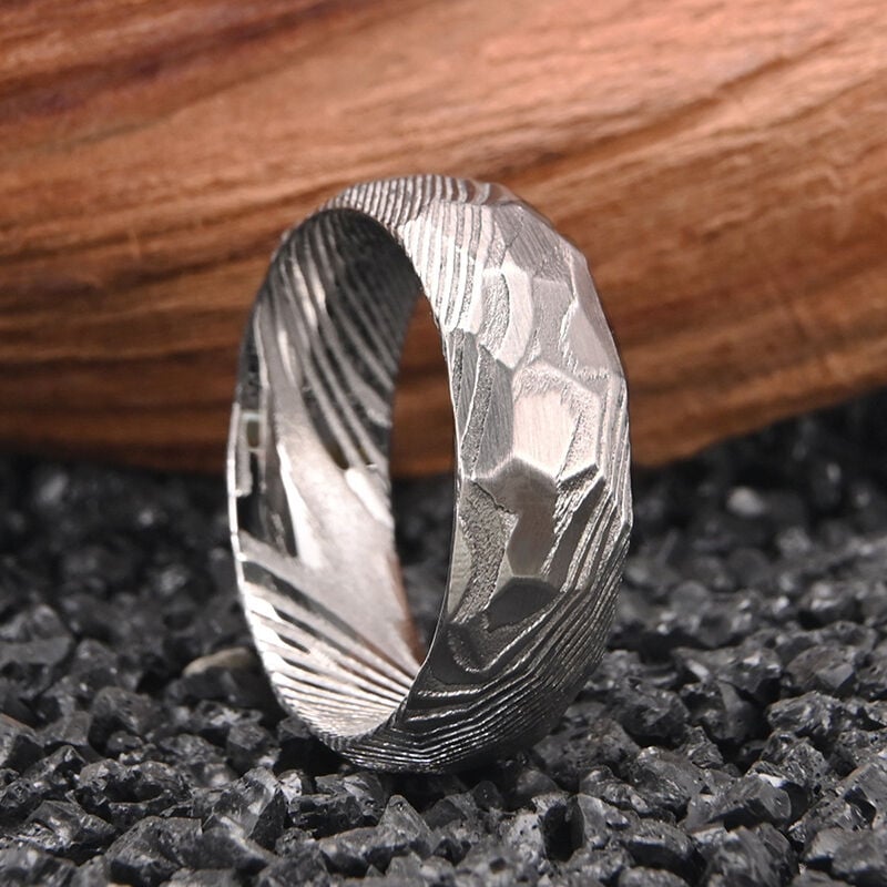 "Etched Eternity" 8mm Damascus Steel Men's Wedding Ring